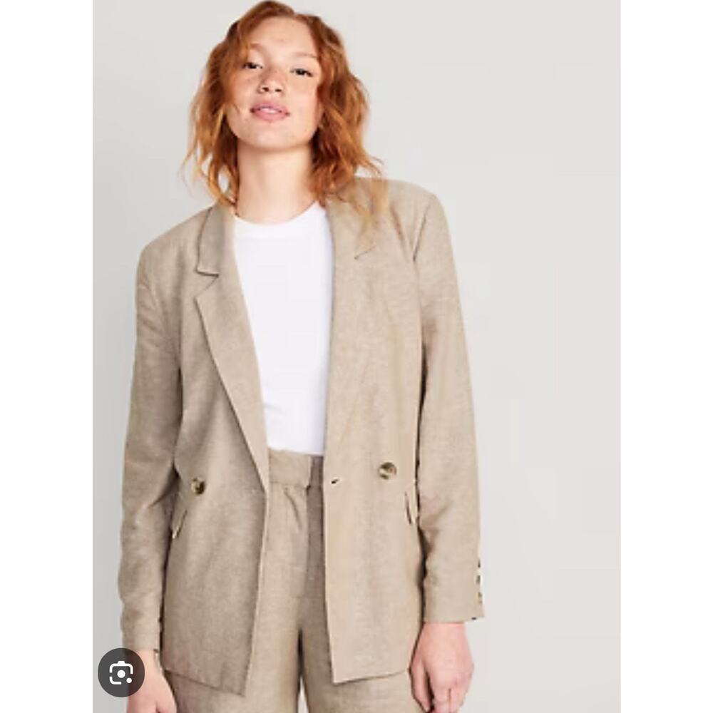 Old Navy Women's Double-Breasted Linen-Blend Blazer Size M Spring Career